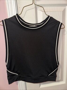 Abercrombie & Fitch Sleeveless Black Athletic Crop Top with White Stripe Trim